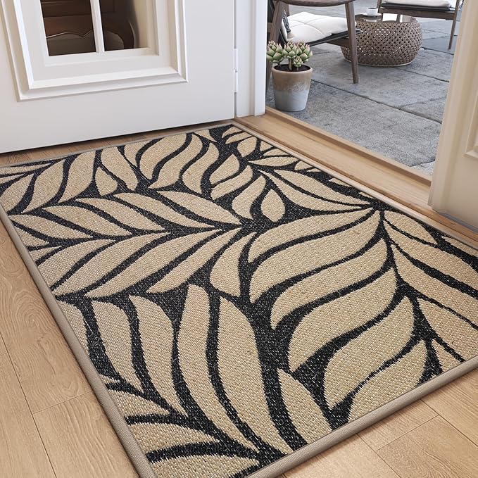 Door Mat Indoor Outside Entrance 17''x30'', Low-Profile Non Slip Outdoor Inside Front Doormat Entryway Mat, Dirt Resistant Absorbent Porch Welcome Entry Mats, Washable Easy Clean, Brown