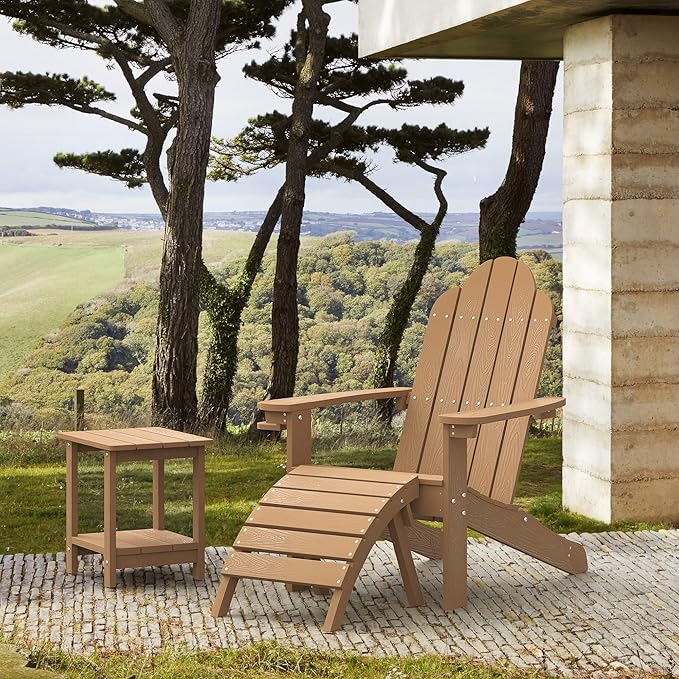 LUE BONA HDPS Adirondack Chairs Set of 2, Fire Pit Outdoor Chair Weather Resistant with Cup Holder, Modern Plastic Chair Plastic for Patio, Deck, Proch, 350LBS, Brown