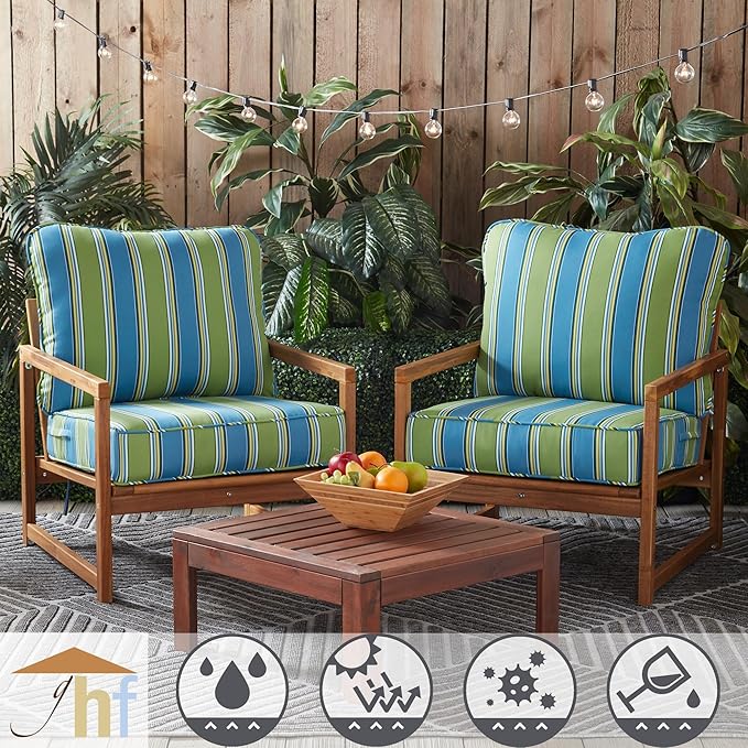 Greendale Home Fashions Outdoor Reversible 2-Piece Deep Seat Cushion Set, Belize Stripe