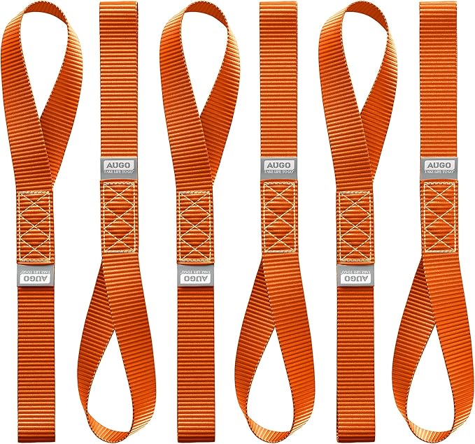 AUGO Heavy Duty Soft Loops –Pack of 6-1.5” x 17” Tie Down Anchor Straps for Use w/Ratchet Strap Hooks – 3000Lb Load Capacity & 10,000Lb Break Strength – Great for Motorcycle, Bike, Roof Rack, Etc.