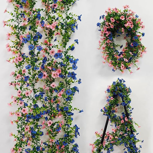 4 Pcs Faux Flowers Garland Plant, Artificial Vines Hanging Flowers Leaves Greenery Garland for Wedding Backdrop Arch Wall Decor, 6 Feet/pcs UV Resistant Indoor Outdoor