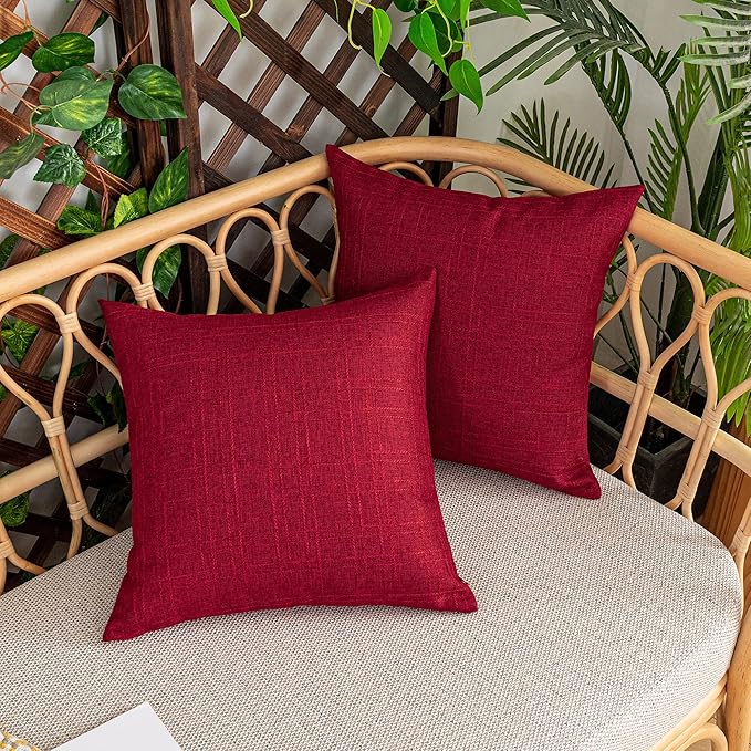 Kevin Textile Outdoor Waterproof Pillow Covers Pack of 2 Checkered Decorative Euro Sham Cushion Throw Pillowcases Shell for Patio Tent Garden Couch Bed Sofa 26x26 Inch Red