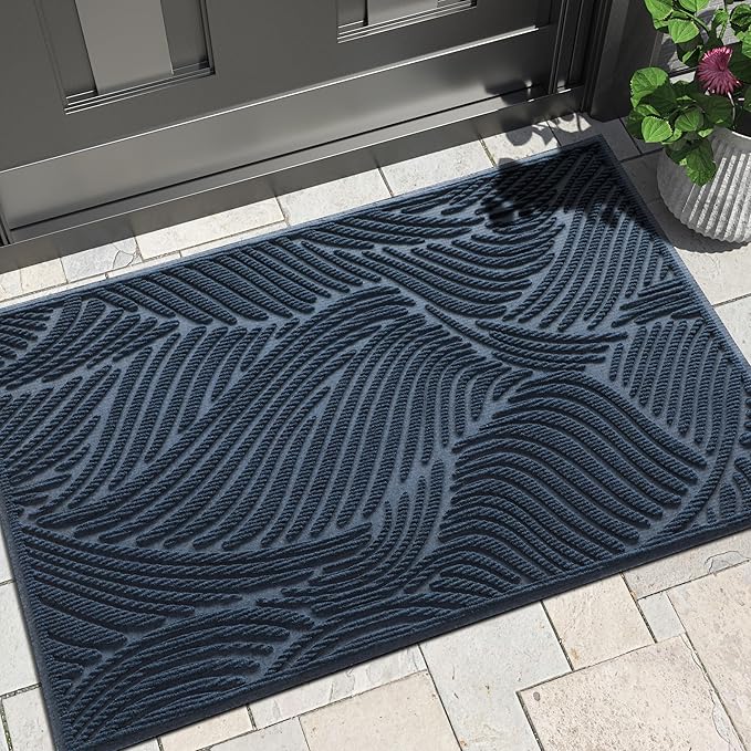 Yimobra Doormat Indoor Outdoor Entrance, Simple Stripes, All-Weather Waterproof & Non-Slip Mat for Front Door, Heavy Duty Polyester Welcome Mat for Garage, Patio-29.5x17, Blue