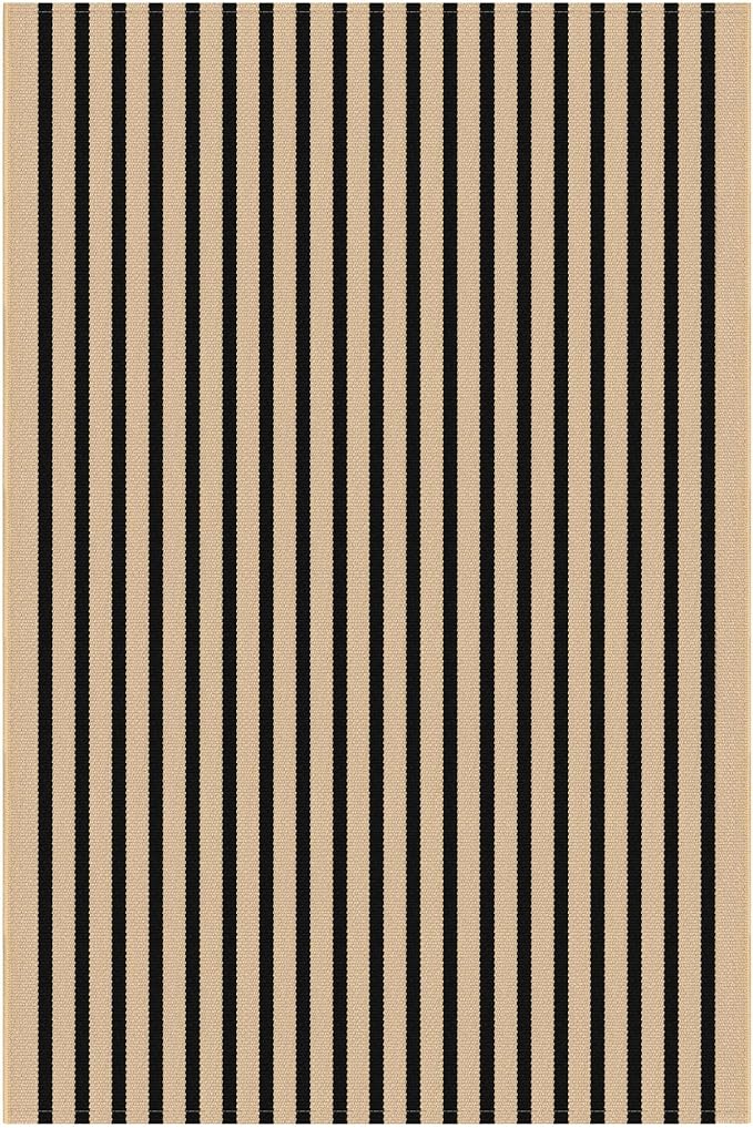 IOHOUZE Striped Area Rug 4'x6' Front Door Rugs Washable Area Rug for Double Front Porch, Large Patio Rug Outdoor Indoor, Doormat for Entryway Porch Entrance, Tan/Black