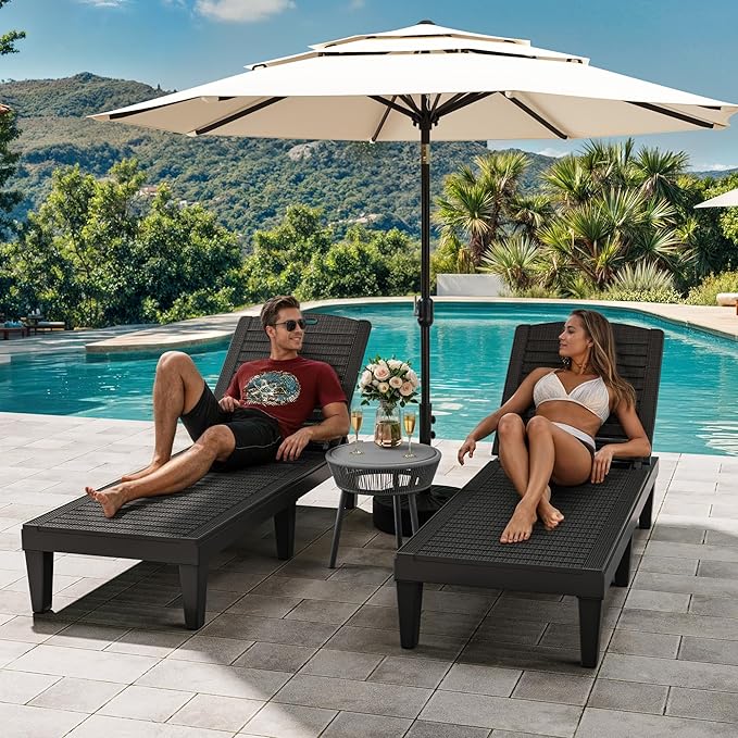 YITAHOME Outdoor Chaise Lounge Chair, Plastic Pool Chaise Lounge with 5-Position Backrest, Easy Assembly & Waterproof for Patio & Poolside, Set of 4, Black