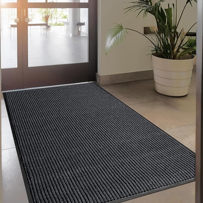 LuxUrux® Durable Rubber Door Mat - Heavy Duty, Indoor/Outdoor, Easy Clean, Waterproof, Patio, Garage - Commercial Floor Mat for Entry (Charcoal, 4' x 8' (Runner))