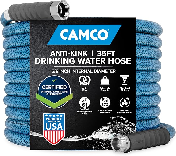 Camco TastePURE 35-Foot Premium Camper/RV Drinking Water Hose - Features a Heavy-Duty No-Kink Design with Strain Relief Ends & 5/8-Inch Inside Diameter - NSF Drinking Water Safe Certified (22843)