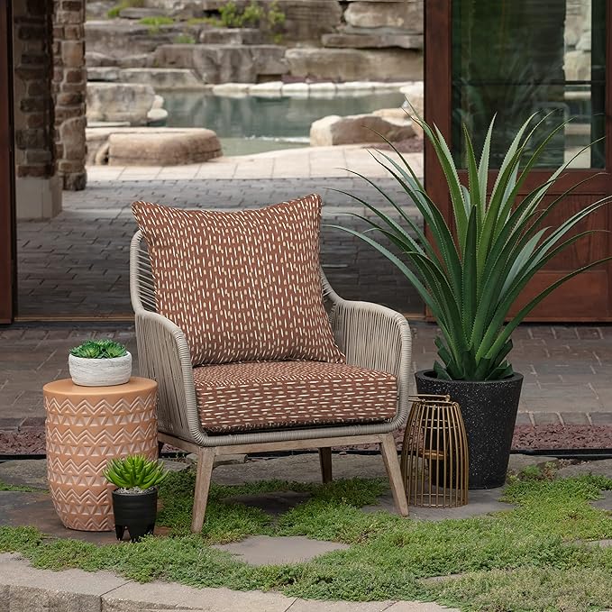 Arden Outdoor Foam Deep Seat Cushion Set, 24 in x 24 in, Weather-Proof, Rain-Proof, Fade Resistant Patio Cushion, Bottom and Back Cushion for Chair, Sofa, and Couch Rust Red Brushed Texture