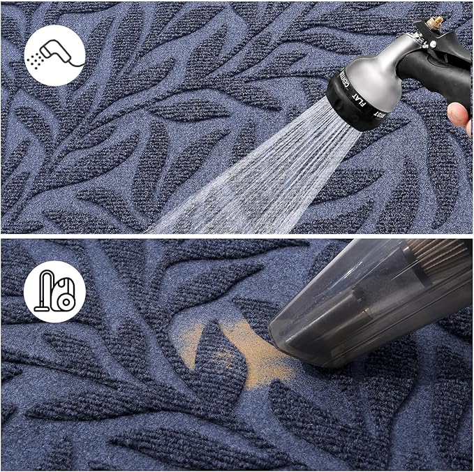 Smiry Front Door Mat Indoor Outdoor Entrance, Heavy Duty Natural Rubber, Trap Dirt and Moisture, Non-Slip Doormats, Low Profile, Easy Clean Patio Porch Entryway Mat, 71x23, Navy