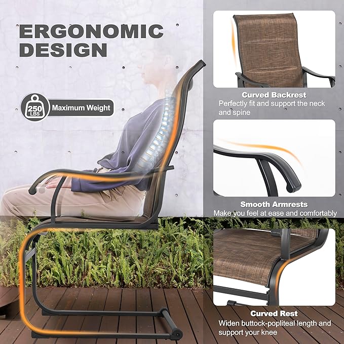 NUU GARDEN 5 Piece Outdoor Dining Set, 4 All Weather Outdoor Padded Textilene Patio Chairs and 37" Square Dining Table with 1.57" Umbrella Hole, for Backyard, Patio, Garden, Brown and Black