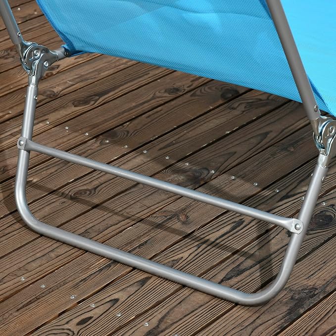 Outsunny 2 Piece Folding Chaise Lounge Chairs, Pool Sun Tanning Chairs with Reclining Back, Breathable Mesh Seat, Headrest for Beach, Yard, Patio, Blue