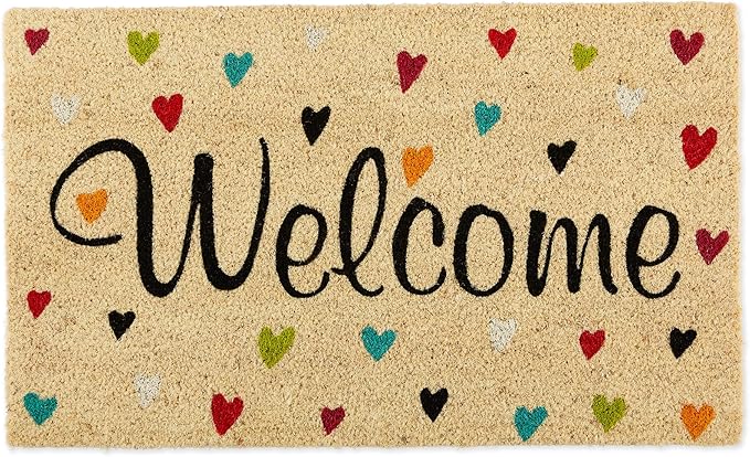 DII Natural Coir Doormat Outdoor Welcome Mat, 17x29, Hearts