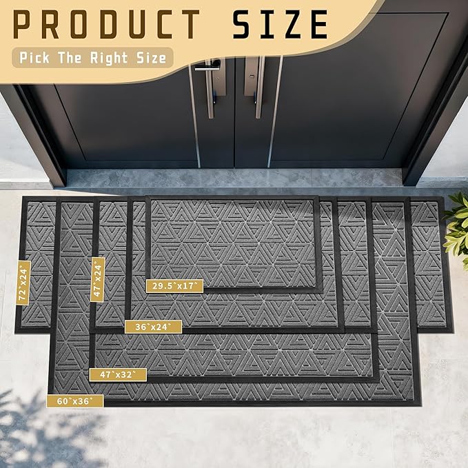 Yimobra Front Door Mat Outside Entrance 72 x 24, Waterproof and Washable Outdoor Mat, Non Slip Rubber Backing, Heavy Duty Welcome Matt for Home Entry Floor Porch Garage Office, Low Profile, Grey