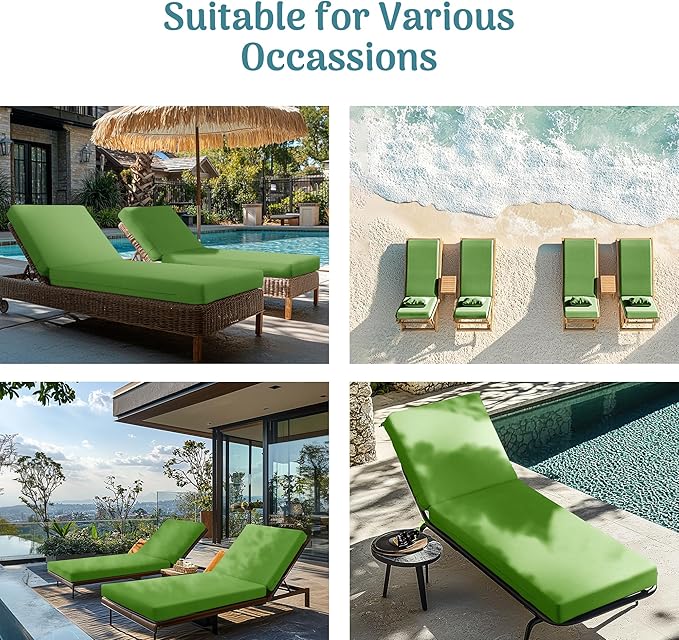 Codi Chaise Lounge Cushions Outdoor, Pool Lounges Chair Cushion Set, Waterproof for Patio Furniture, 80 x 26 x 3.5 Inch 1PK Green