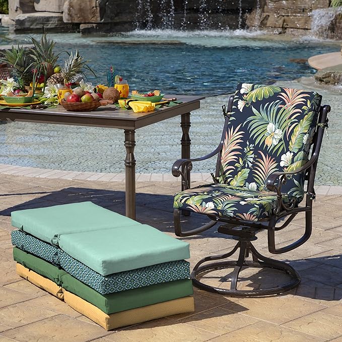 Arden 2-Pack Outdoor Patio Dining Chair Cushion, 20x44, Rain-Proof Seat Pad, Fade-Resistant Outdoor Cushion Simone Blue Tropical