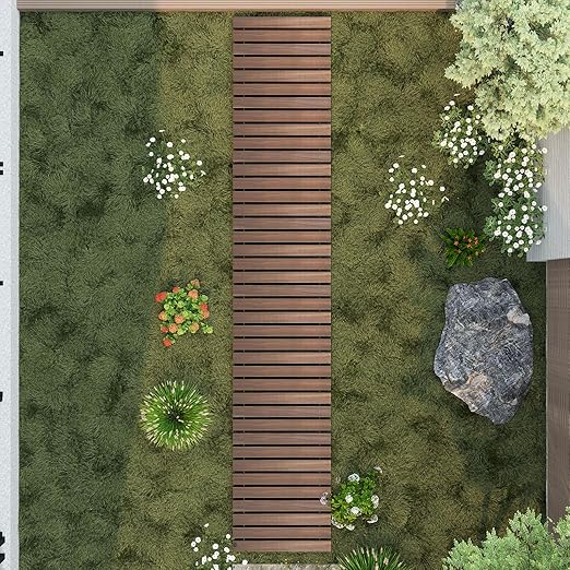 8FT Straight Wooden Garden Pathway Walkway Outdoor Roll Out Decorative Garden Non-Slip Patio Path Decorative Boardwalk Outdoor Road Floor for Backyard Beach Wedding Party