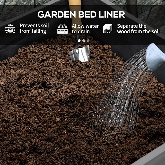 Outsunny Wooden Raised Garden Bed with Legs, Large Elevated Planter Box with Bed Liner and Drain Holes for Vegetables Flowers Herbs, Outdoor and Indoor, 7.4' x 1.8' x 2.6', Gray