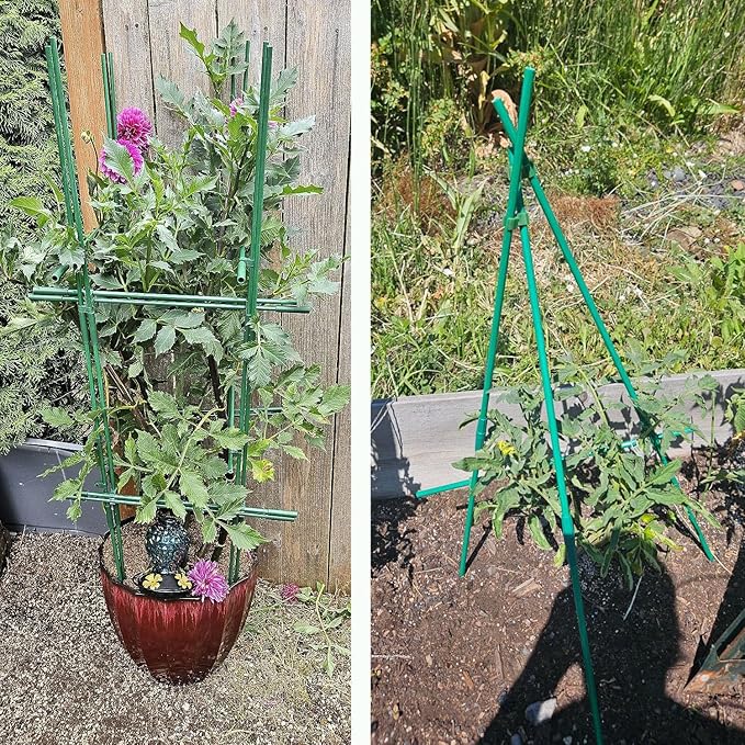 Garden Stakes 14 Inch 48 Pack, DIY 4ft 5ft 6ft 7ft 8ft Tomato Stakes Plastic Coated Metal Plant Sticks Stakes Supports for Indoor Outdoor Plants Vegetable
