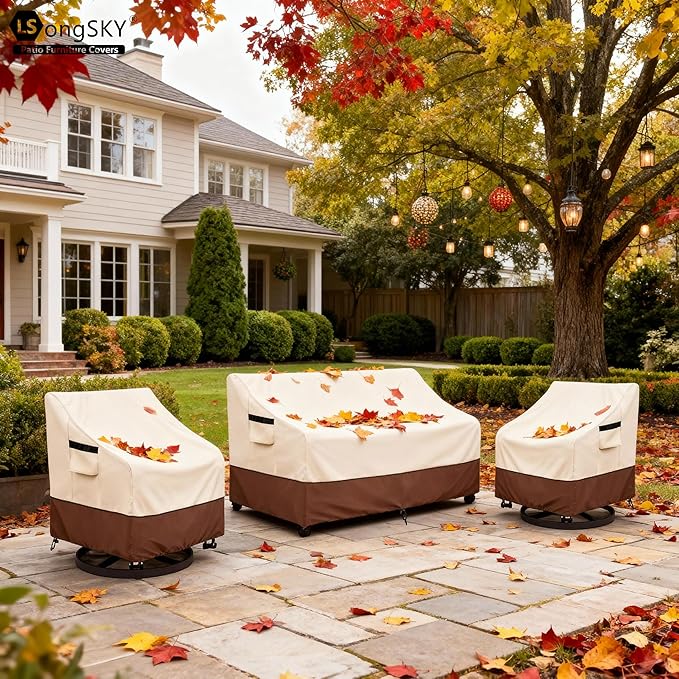Patio 3-Seater Sofa Cover,Outdoor Couch Cover Fits up to 76W x 32.5D x 33H Inches,100% Waterproof Heavy Duty Patio Furniture Covers,Beige&Brown