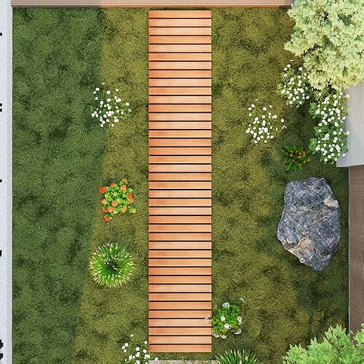 8FT Straight Wooden Garden Pathway Walkway Outdoor Roll Out Decorative Garden Non-Slip Patio Path Decorative Boardwalk Road Floor for Pool Backyard Wedding Party Beach (Warm Brown)