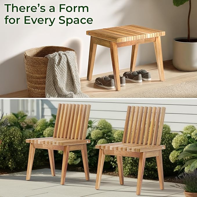 Melino Wooden Outdoor Slat Bench, 2 in 1 Convertible Bench to Table, Acacia Solid Wood Construction for Patio, Garden and Entryway, 20 inch