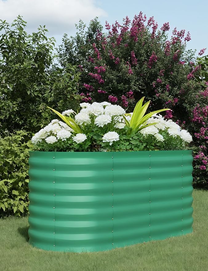 IDEAHOUSE 2-Pack Raised Garden Bed - Heavy-Duty Galvanized Steel Outdoor Planter Box for Vegetables, Flowers & Herbs - Rust-Resistant, Easy-Assembly Garden Box, Beige/Green