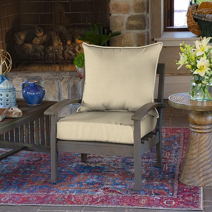 Arden Outdoor Foam Deep Seat Cushion Set, 24 in x 24 in, Weather-Proof, Rain-Proof, Fade Resistant Patio Cushion, Bottom and Back Cushion for Chair, Sofa, and Couch Tan Leala