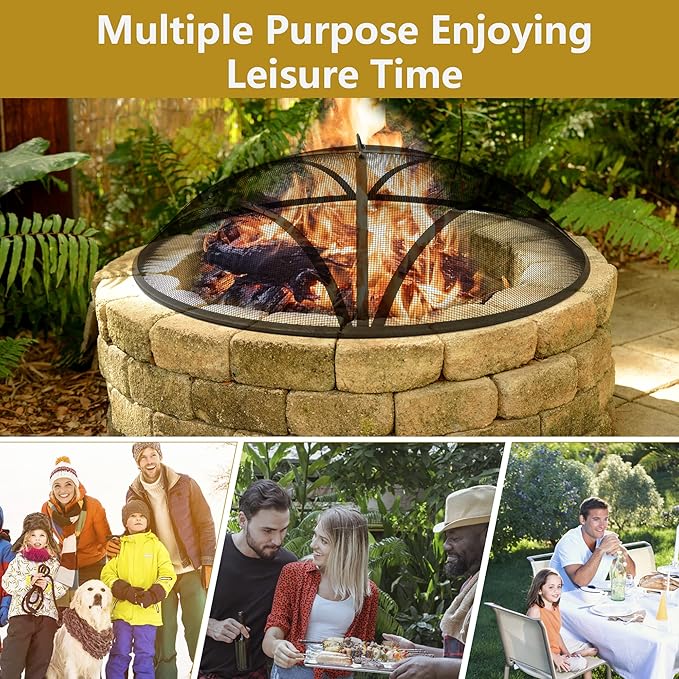 WeCooper 36In Reinforced Steel Round Fire Pit Screen Cover,Outdoor Patio FirePit Spark Screens,Heavy Duty Steel Mesh Fire Pit Ember Lid with Handle
