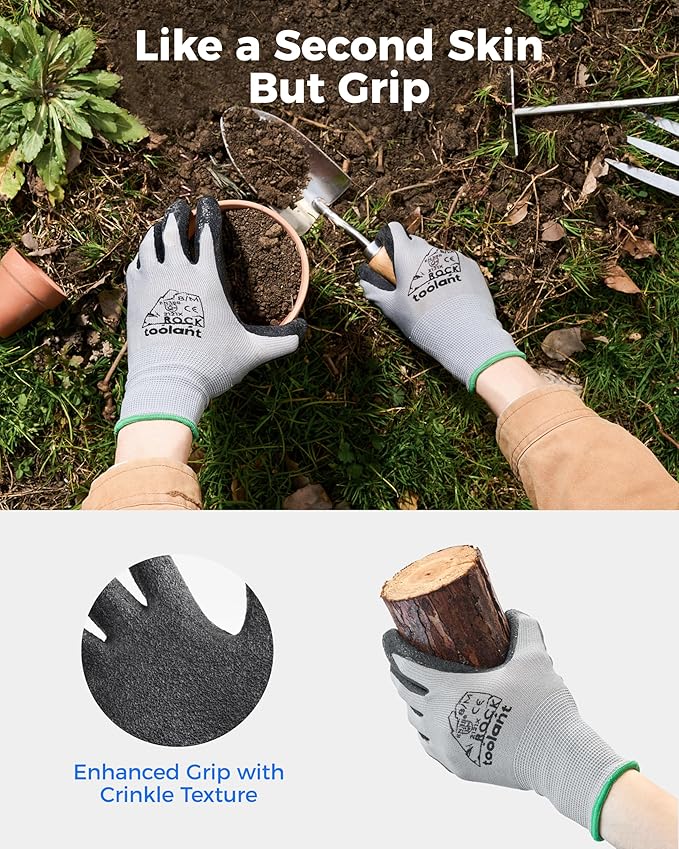 toolant Crinkle Latex Work Gloves Bulk, Rubber Coated Safety Work Gloves for Men and Women, 60 Pairs for Construction, Gardening, Warehouse (Gray, Large)