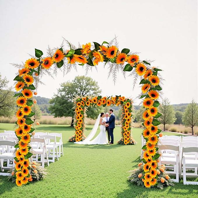 Artificial Garlands and Wreaths Having 28 Flowers,6.23ft Yellow Flower Room Kitchen Garden Birthday Wedding Shower Party Table Decor Wall Decor Artificial Flowers for Outdoors（2 Items）