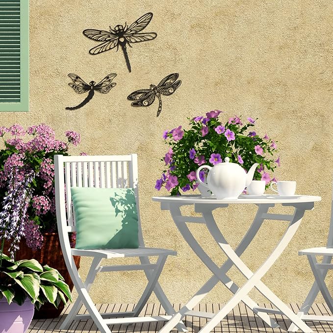 Moxweyeni 3 Pack Metal Dragonfly Wall Decor Outdoor Garden Fence Art 7.9/8.6/11.4 Inch Outside Wall Hanging Decorations for Living Room, Bedroom, Yard, Patio, Porch Dragonfly Gift