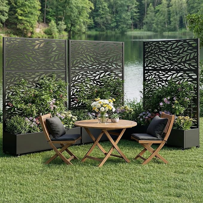 Casaphoria Metal Raised Garden Bed with Trellis and Wheels, 72"x47"x16" Planter Box for Climbing Plants, Vegetables & Vines, Features Drainage Holes and Privacy Screen (Black-Spring)