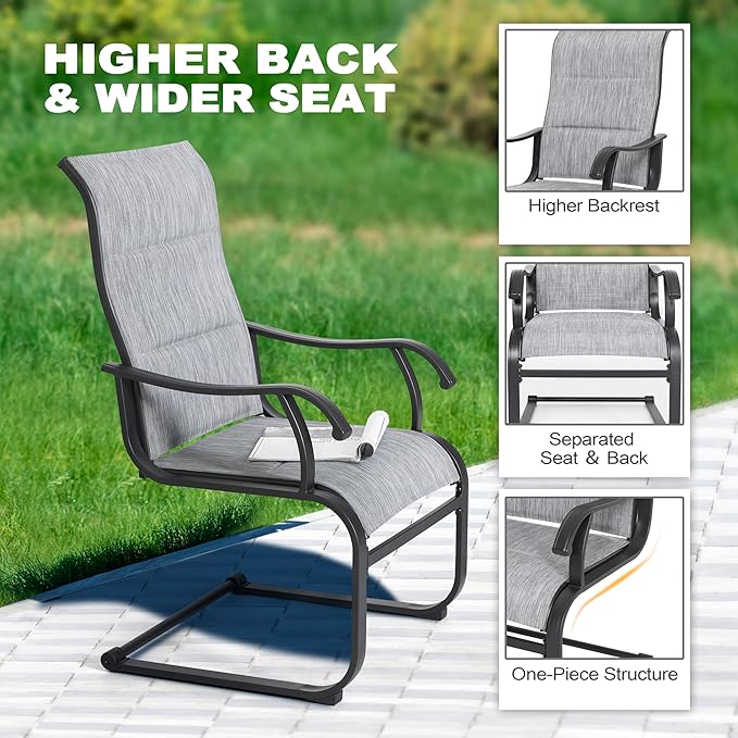 NUU GARDEN 7 Piece Outdoor Dining Set, 6 All Weather Padded Textilene Patio Chairs and 61" Rectangular Dining Table with 1.57" Umbrella Hole, for Patio, Garden, Light Grey and Black