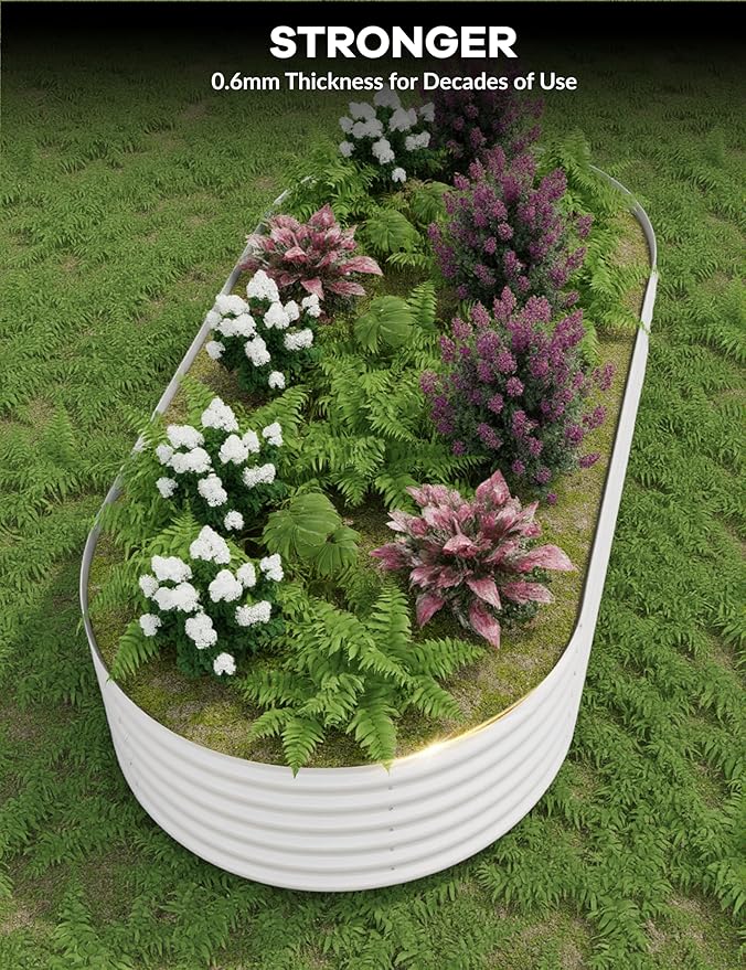 IDEAHOUSE 2-Pack Raised Garden Bed - Heavy-Duty Galvanized Steel Outdoor Planter Box for Vegetables, Flowers & Herbs - Rust-Resistant, Easy-Assembly Garden Box, Beige/Green