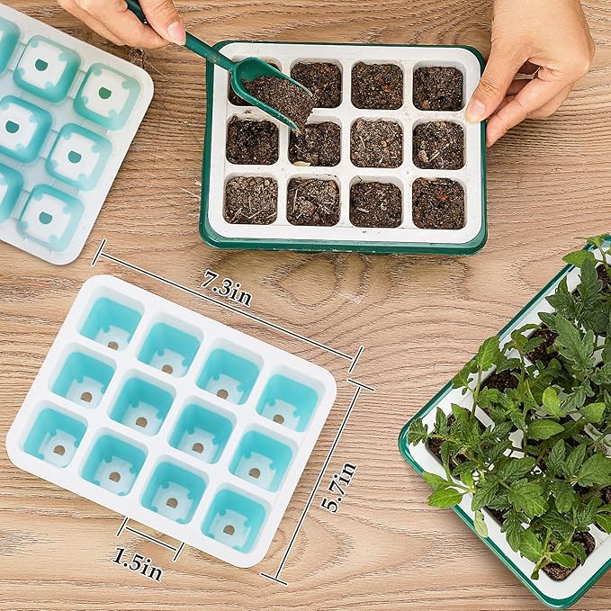 12 PCS Reusable Seed Starter Tray, 144 Cells Seed Starter Kit with Flexible Pop-Out Cells, Seedling Starter Trays for Seed Starter, Indoor Greenhouse Seeding Planting Growing