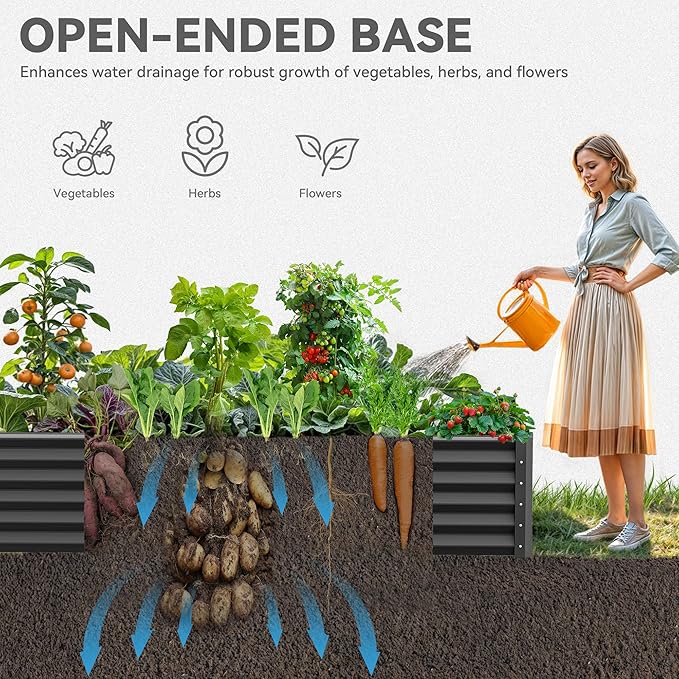 YITAHOME 96x48x18 in Galvanized Raised Garden Bed Kit, Large Metal Planter Box with Gloves, Safety Rubber & Support Rod, Outdoor Flower Bed for Plants Vegetables, Black