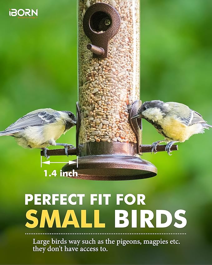 iBorn Metal Bird Feeder Hanging Wild Bird Seed Feeder for Mix Seed Blends Heavy Duty All Metal Coffee Finish,15 Inch 6 Port,Pack of 2