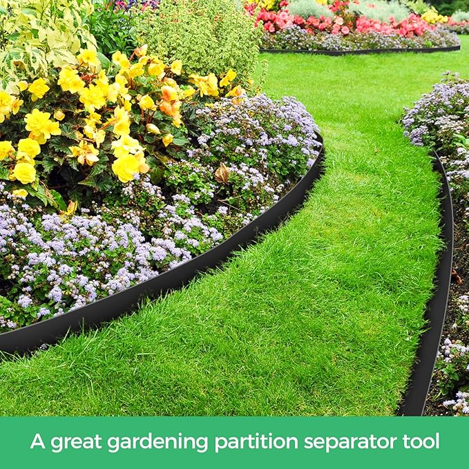 4-Inch x 100 FT Landscape Edging Border with 150 Stakes, Plastic Garden Edging Border Kit, Flexible No Dig Lawn Edging Border for Garden Flower Beds Yard Pathway Paver (Black)