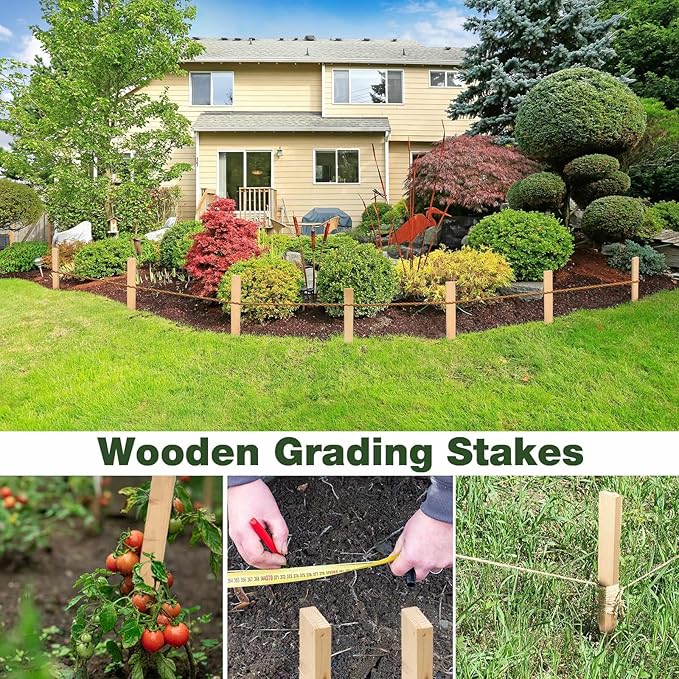 48 Pieces Wooden Garden Stakes 12 Inch Grade and Survey Stakes Wooden Garden and Sign Posts for Plant Support Silt Fence Yard Farm Survey Boundaries Baselines
