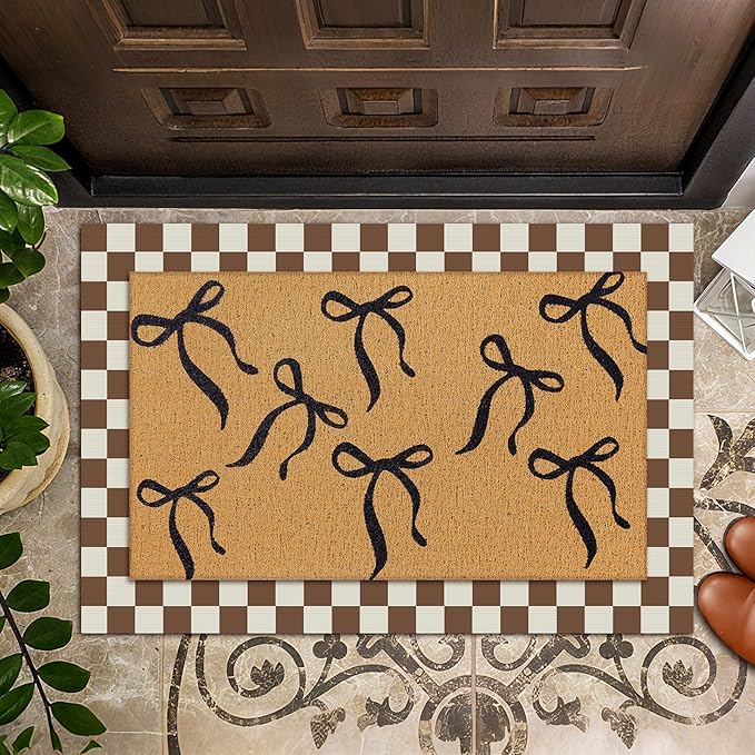 Tinideya 2 Pcs Boho Bows Door Mat Welcome Non Slip Coir Mats Floor Layering Doormats Seasonal for Front Porch Entryway Decor