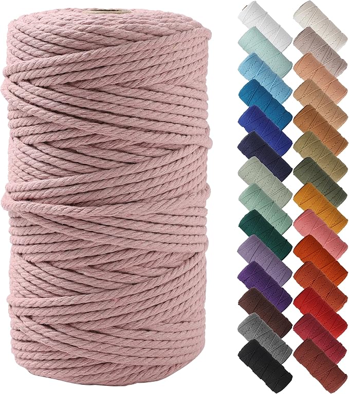NOANTA Dusty Pink Macrame Cord 4mm x 109yards, Colored Macrame Rope Cotton Rope Macrame Yarn, Colorful Cotton Craft Cord for Wall Hanging, Plant Hangers, Crafts, Knitting