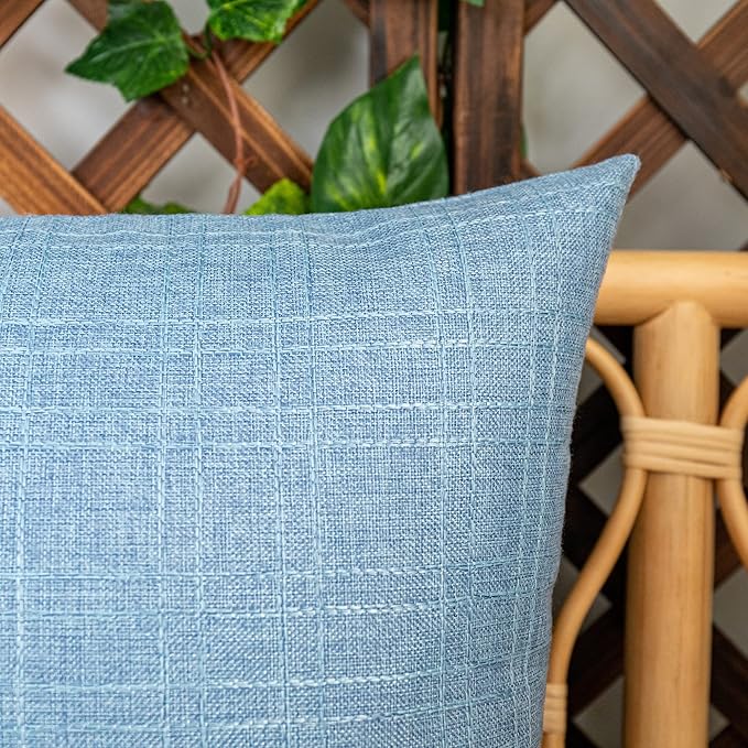 Kevin Textile Pack of 2 Outdoor Waterproof Pillow Covers Checkered Decorative Cushions Sham Throw Pillowcases Shell for Patio Tent Garden Couch Bed Sofa 22x22 Inch Light Blue