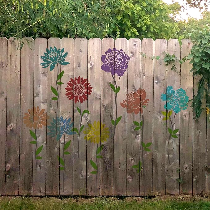 Keluna Large Flower Stencils for Painting - Wall Stencils for Painting Large Pattern on Wood Fence Garden Sunflower Peony Design