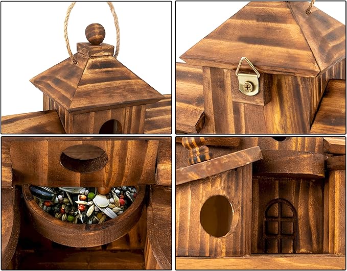 Bird Houses for Outside,Outdoor 5 Hole Bird House Room for 5 Bird Families Bluebird Finch Cardinals Hanging Birdhouse for Garden