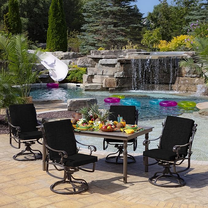 Arden Outdoor Midback Chair Cushion, 18 x 16.5, Rain-Proof, Fade Resistant Black Leala