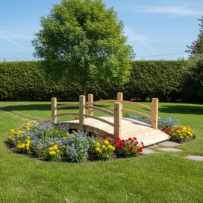 Shine Company 4981N 5 Ft. Cedar Wood Garden Bridge with Side Rails, Natural