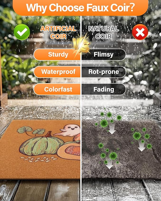 Door Mat Outside Entrance: Fall Door Mat Faux Coir Doormat 17x30 inch for Outdoor Entry - Halloween Cute Funny Door Mats Non-Slip Mats - Welcome Matt Pumpkin Ghost Pattern for Halloween Decor