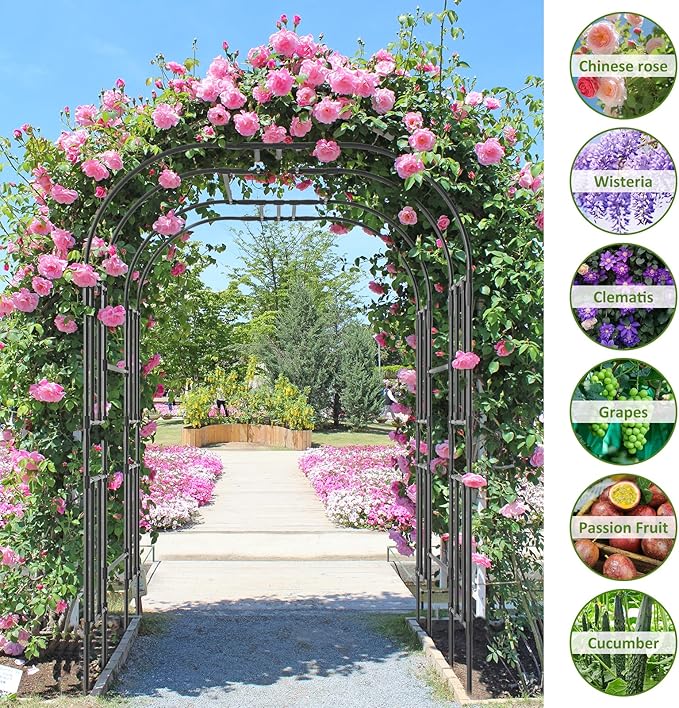 Tall Garden Arch Trellis for Climbing Plants, 87in Tall Metal Plant Support Trellis Archway for Climbing Plant Vegetables Cucumber, Outdoor Yard Lawn Garden Arch Tunnel Trellis