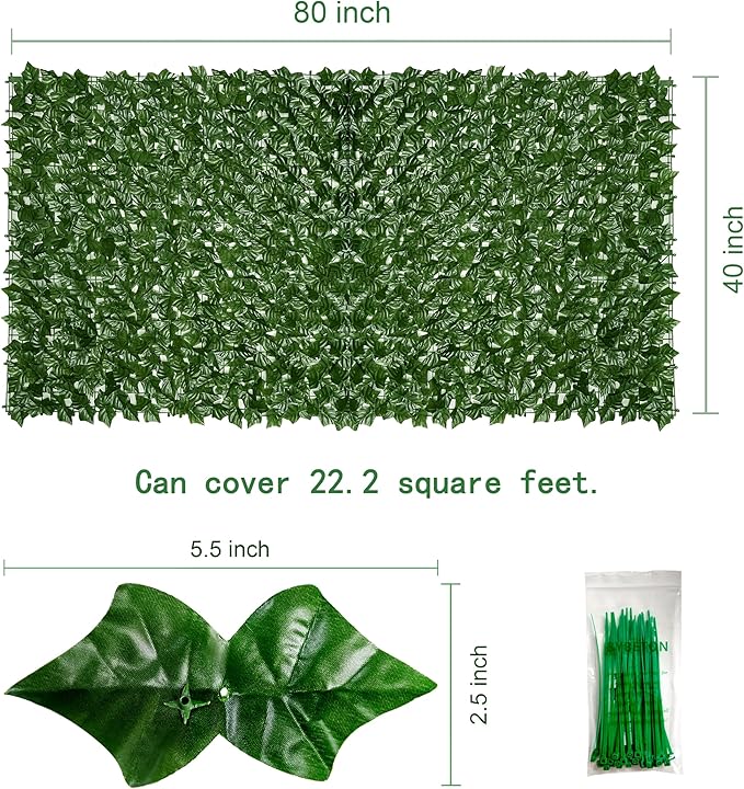 Artificial Ivy Privacy Fence Screen - 40" X 80" UV-Anti Fake Leaves Vines - Patio Balcony Privacy, Garden, Backyard Greenery Wall Decor