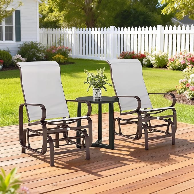 Outsunny Outdoor Glider Chair Set of 2, Gliders for Outside Patio with Smooth Gliding Mechanism and Lightweight Construction for Backyard, Beige